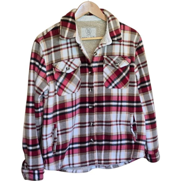 SAGE COLLECTIVE Sherpa Fleece Plaid Shirt Jacket sz S - Picture 2 of 7